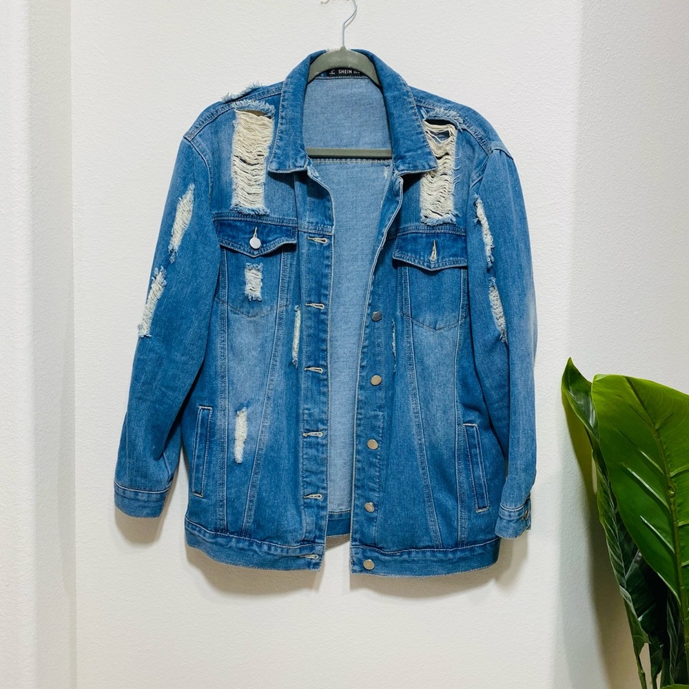 SHEIN Oversized Denim Jacket | Medium Wash | Jean Jacket